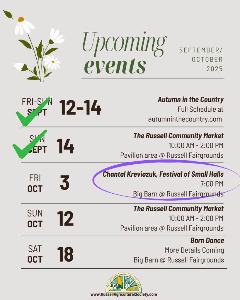 Upcoming events Sept Oct 3